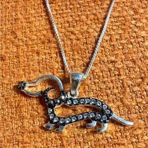 Silver Rhinestone Dachshund Pendant Necklace - Silver